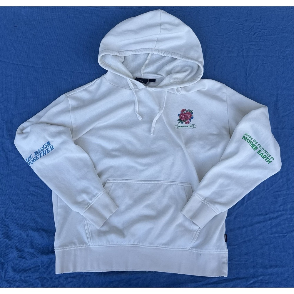 Vans We Bloom Together Mother Earth Hoodie White Floral Pullover Men's M